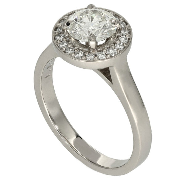 Ladies 18ct White Gold Certified Diamond Halo Ring - 1.33ct