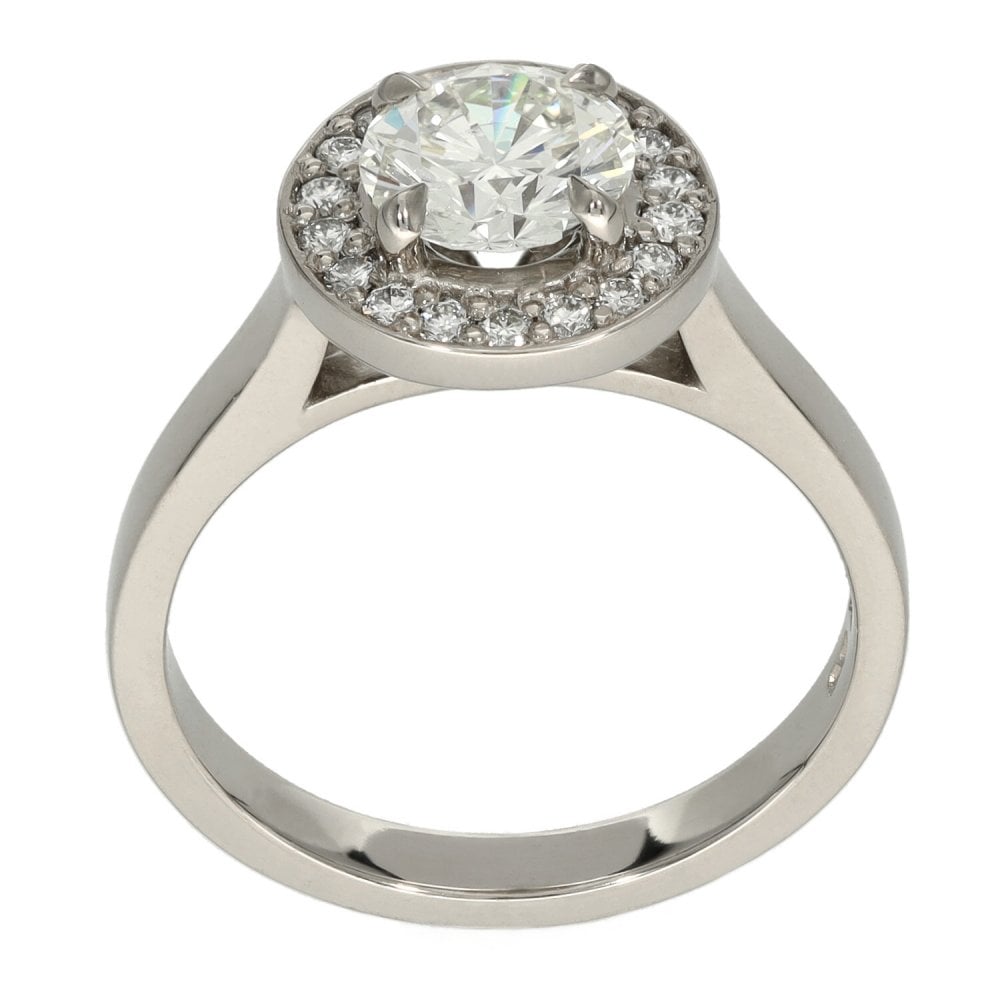 Ladies 18ct White Gold Certified Diamond Halo Ring - 1.33ct