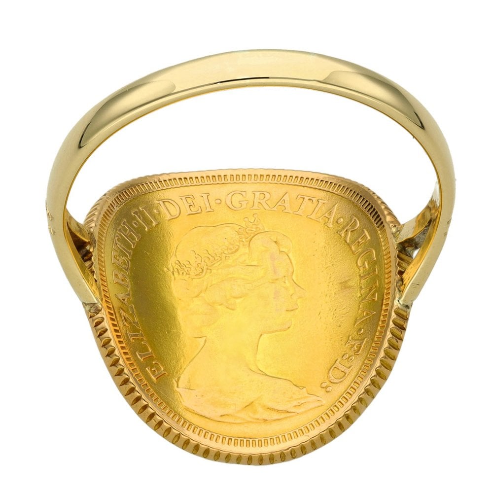 1974 Yellow Gold Full Sovereign Bent Over Ring - Size X