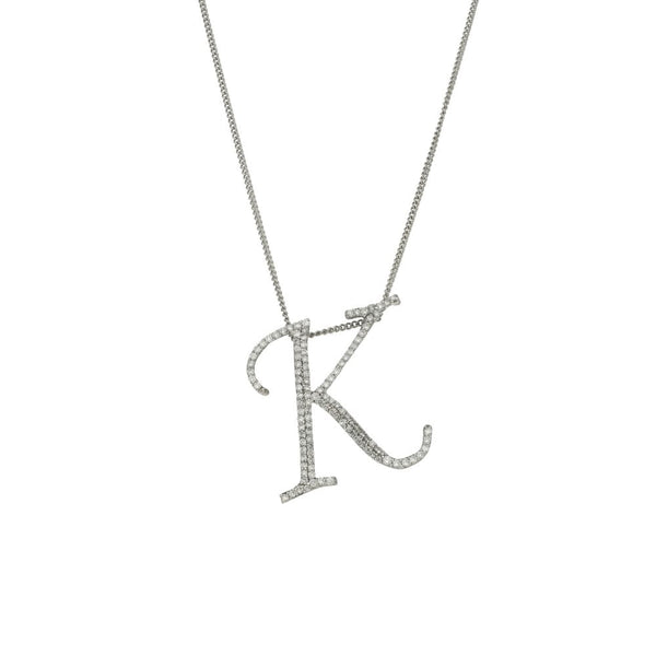 18ct White Gold Diamond Initial K Pendant & 20" Chain - 0.30ct