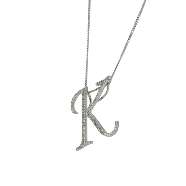 18ct White Gold Diamond Initial K Pendant & 20" Chain - 0.30ct