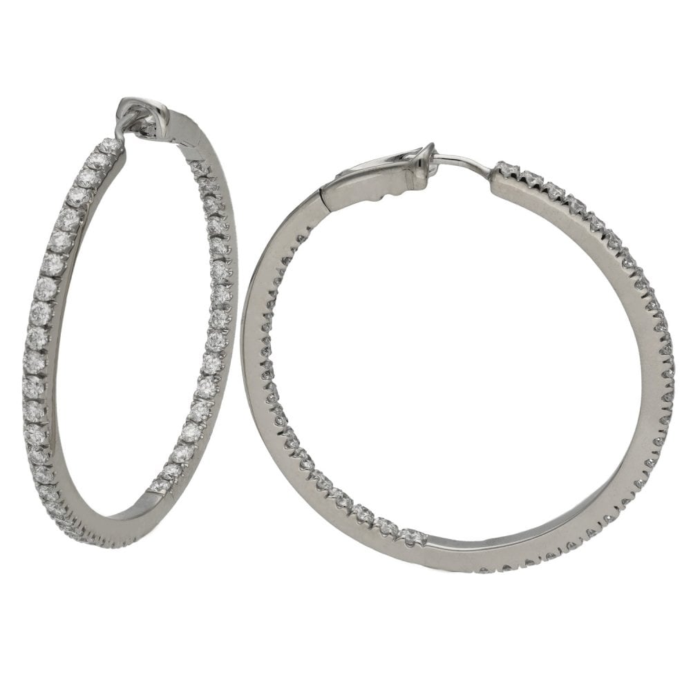 Ladies 18ct White Gold Diamond Hoop Earrings - 2.70ct