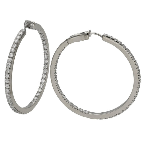 Ladies 18ct White Gold Diamond Hoop Earrings - 2.70ct