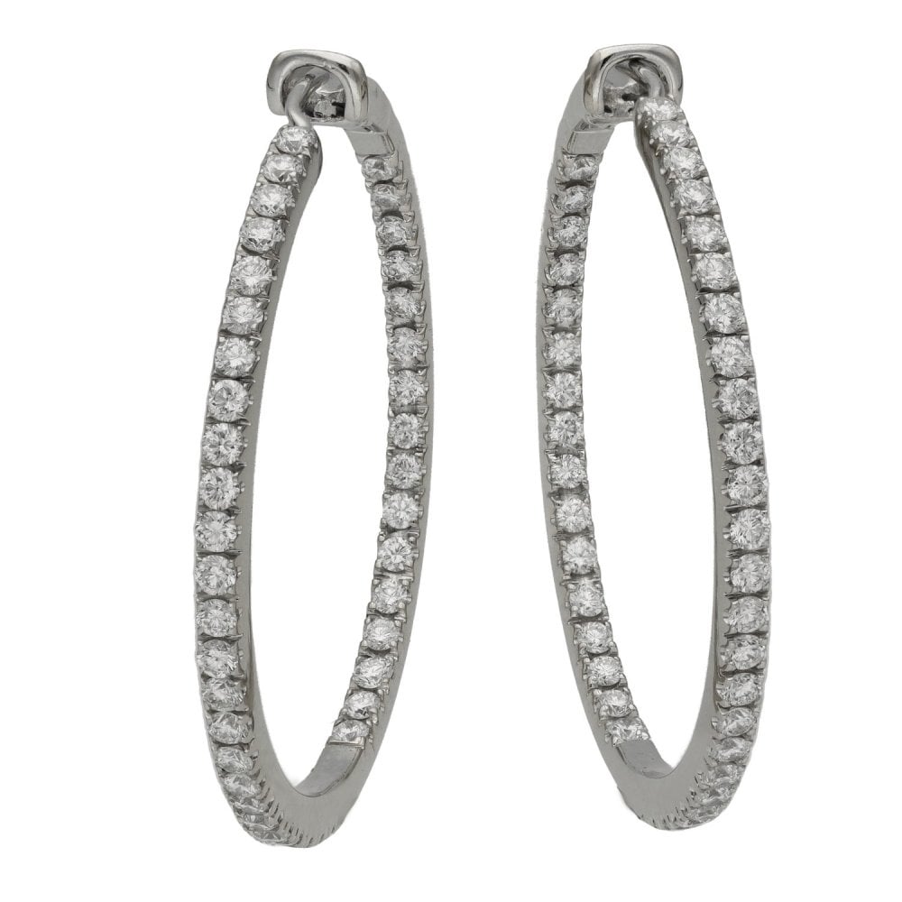 Ladies 18ct White Gold Diamond Hoop Earrings - 2.70ct