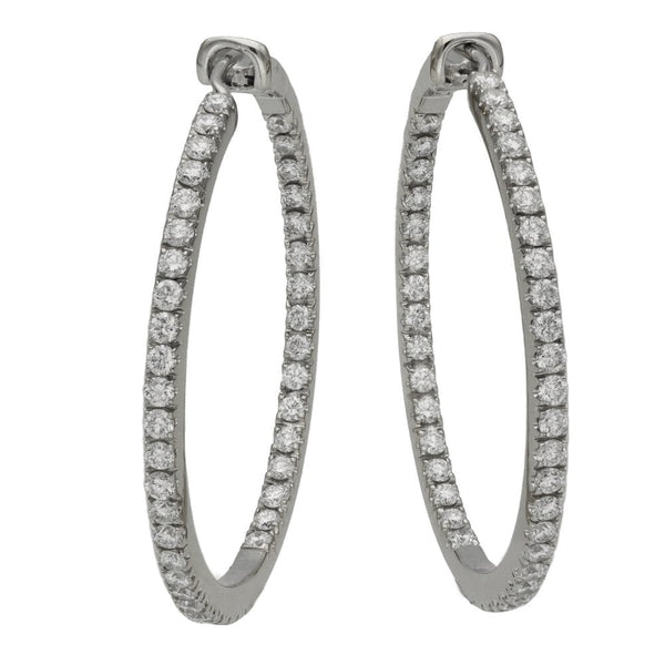 Ladies 18ct White Gold Diamond Hoop Earrings - 2.70ct