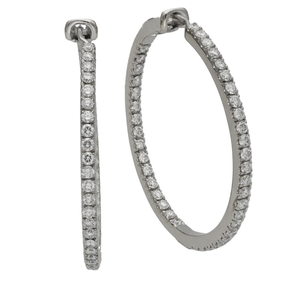 Ladies 18ct White Gold Diamond Hoop Earrings - 2.70ct
