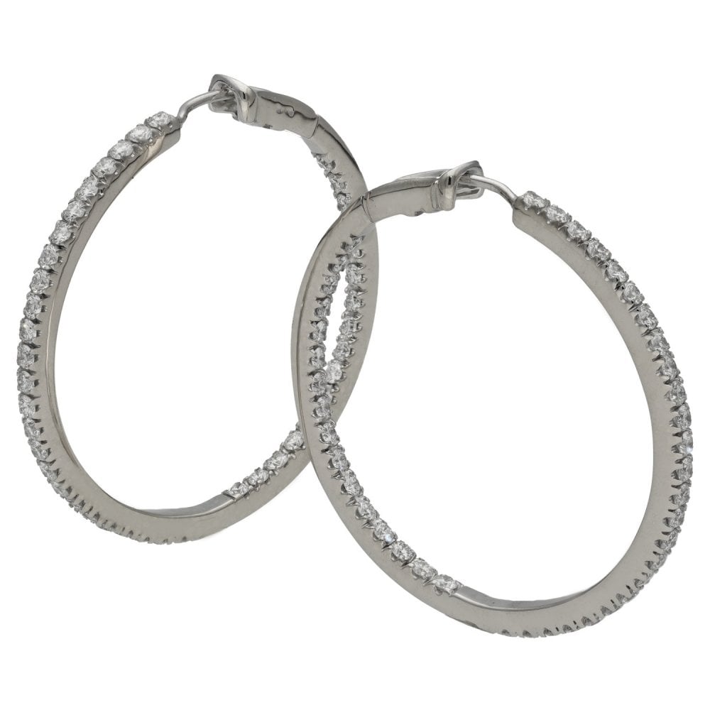 Ladies 18ct White Gold Diamond Hoop Earrings - 2.70ct