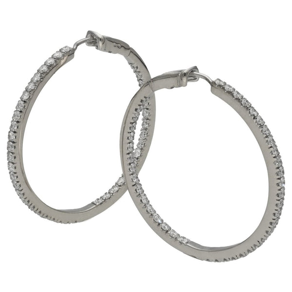 Ladies 18ct White Gold Diamond Hoop Earrings - 2.70ct