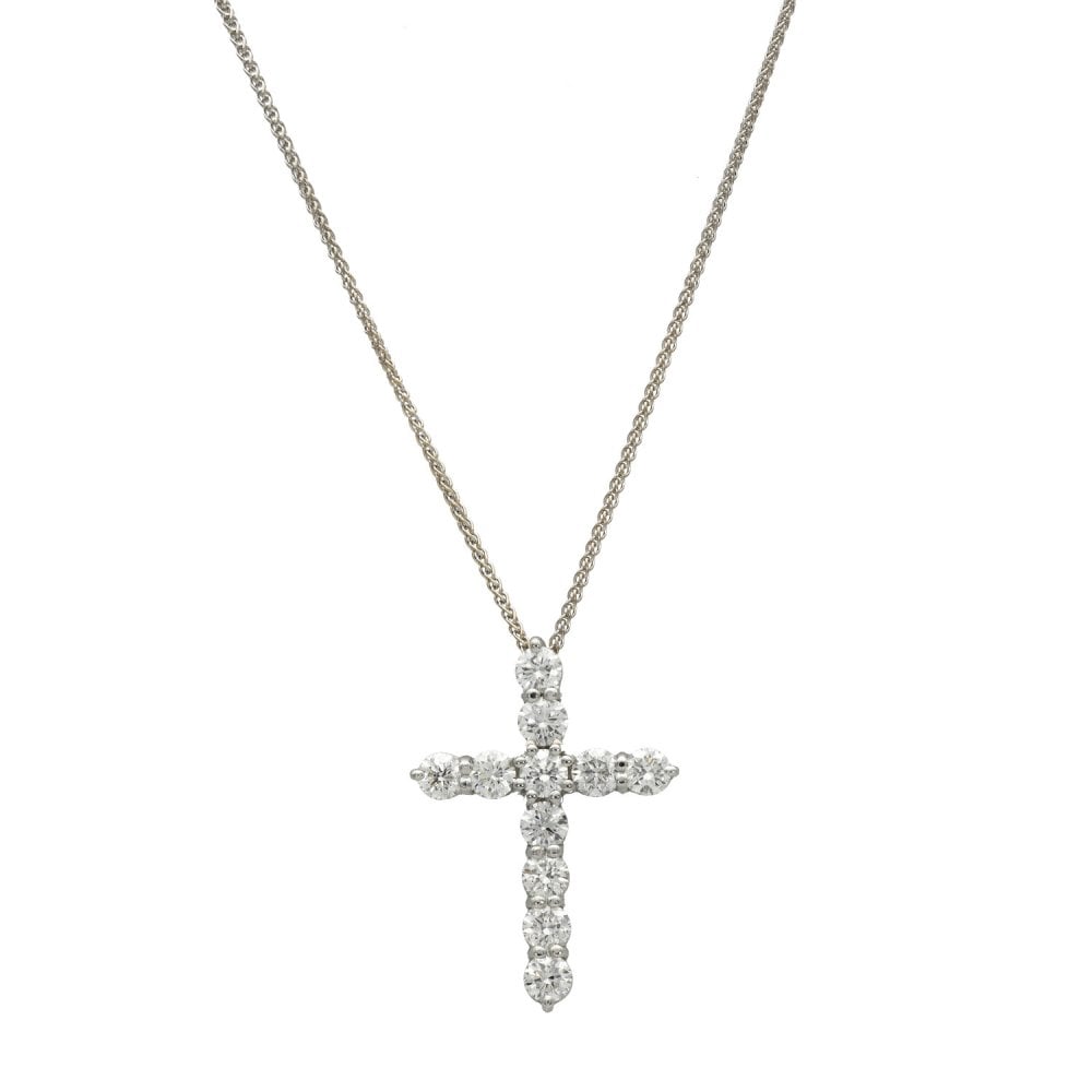 18ct White Gold 1.65ct Diamond Cross & Chain - 16"