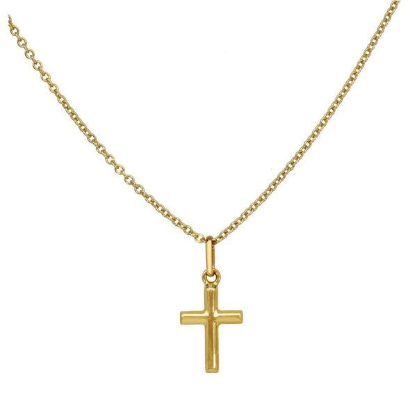 9ct Yellow Gold Small Plain Cross & Necklace - 16/18"