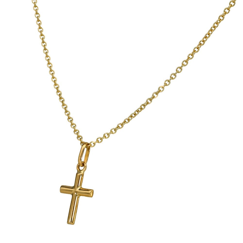 9ct Yellow Gold Small Plain Cross & Necklace - 16/18"
