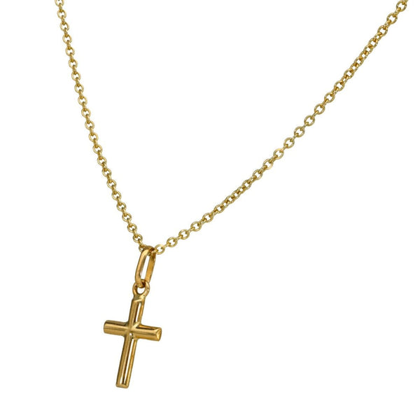 9ct Yellow Gold Small Plain Cross & Necklace - 16/18"