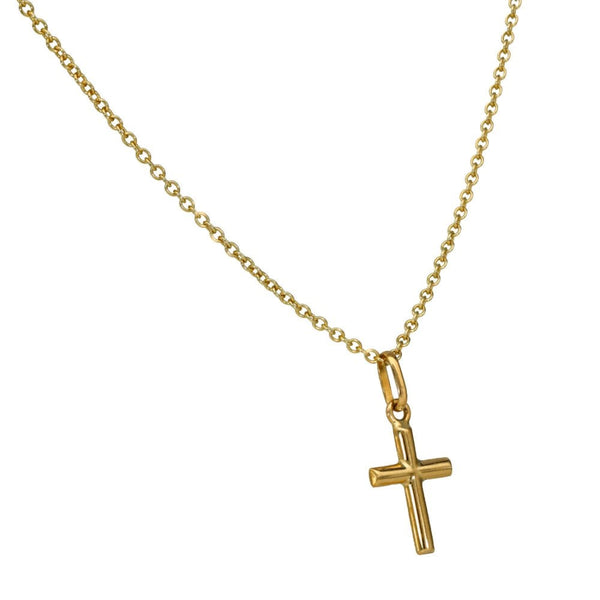 9ct Yellow Gold Small Plain Cross & Necklace - 16/18"