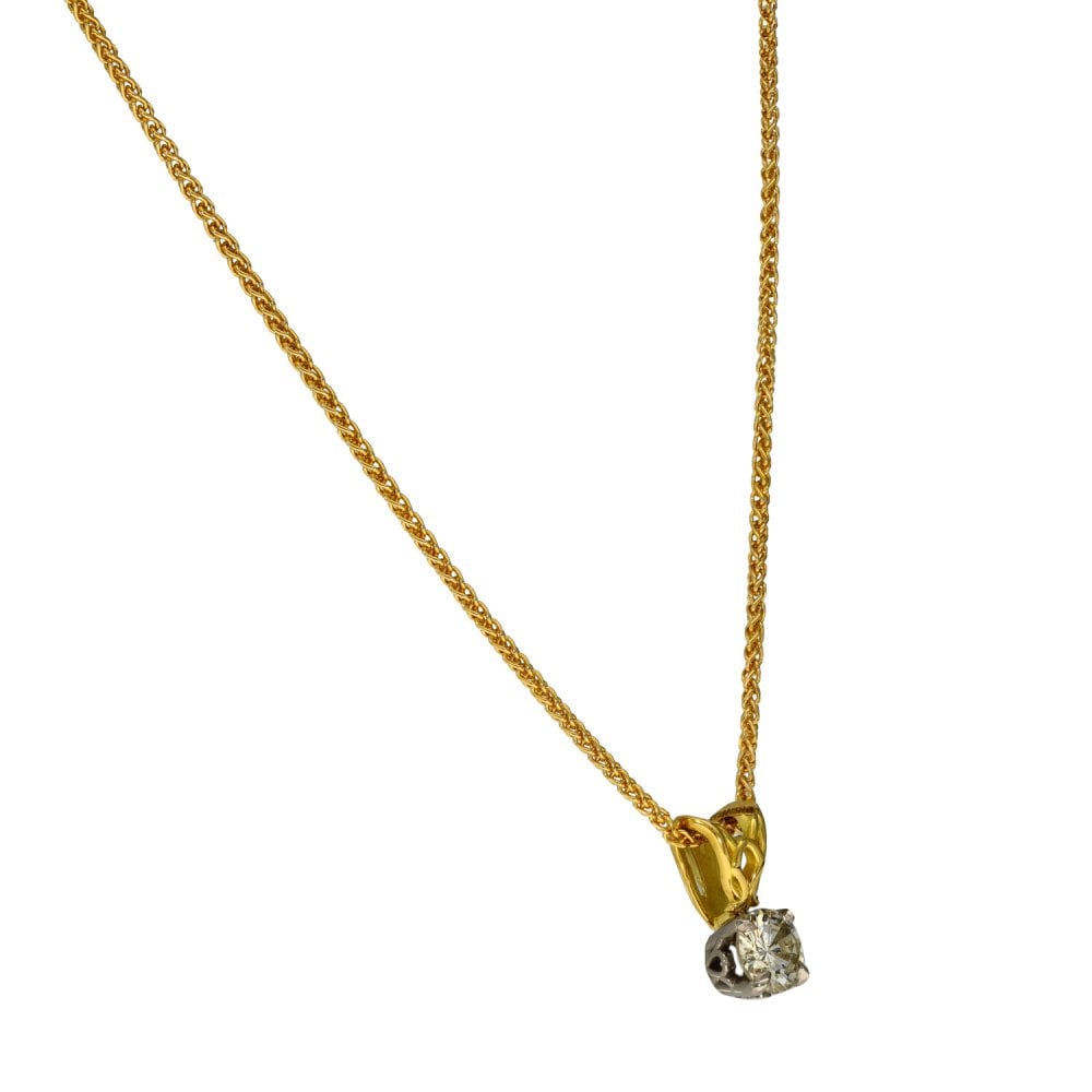 18ct Yellow Gold Diamond Pendant & Necklace - 18" - 0.30ct
