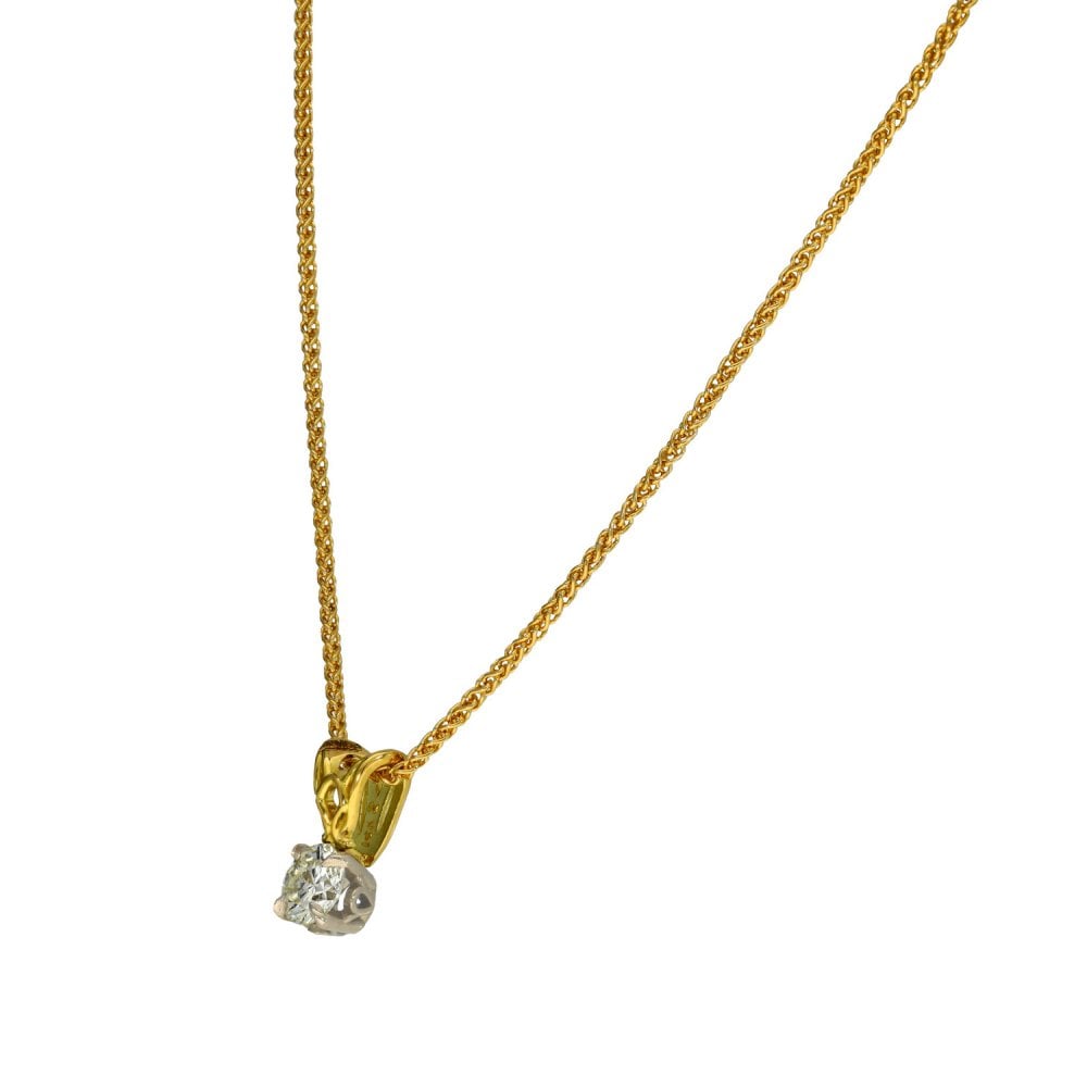 18ct Yellow Gold Diamond Solitaire Pendant & Chain - 18" -0.30ct