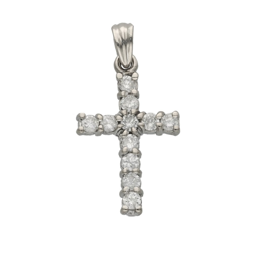 Ladies 18ct White Gold Diamond Set Cross Pendant - 0.50ct
