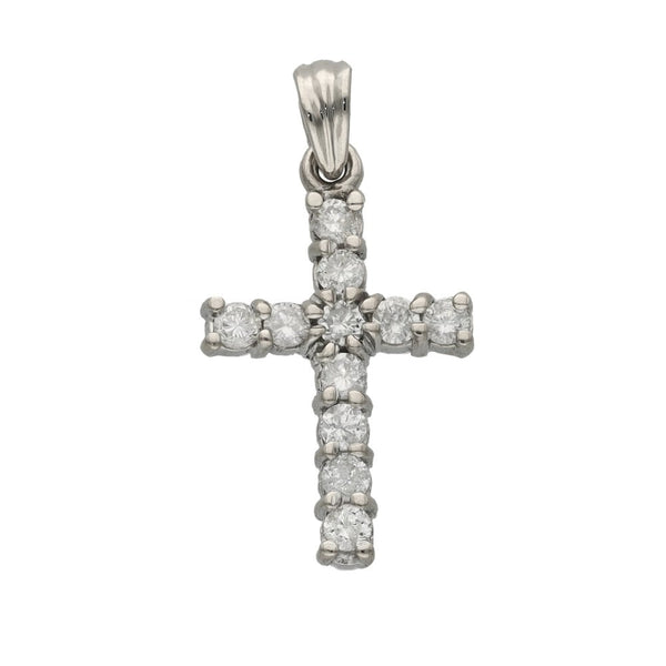 Ladies 18ct White Gold Diamond Set Cross Pendant - 0.50ct
