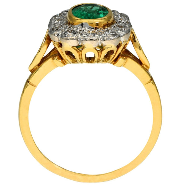 Ladies 18ct Yellow Gold Oval Emerald & Diamond Cluster Ring