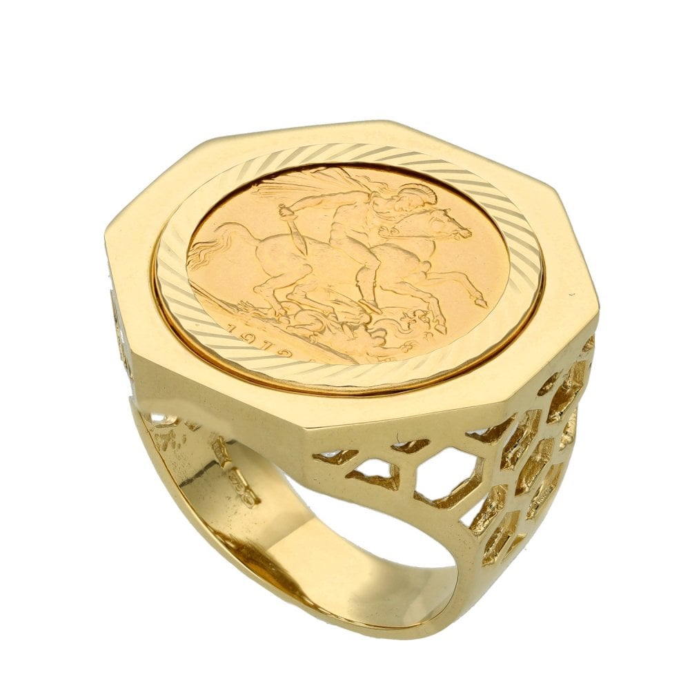 1912 Yellow Gold Full Sovereign Coin Ring - 19.3g - Size Y