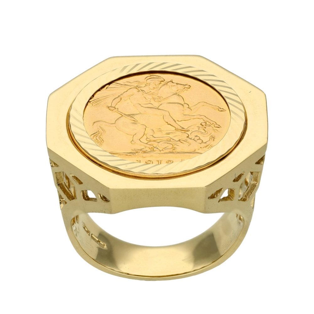 1912 Yellow Gold Full Sovereign Coin Ring - 19.3g - Size Y