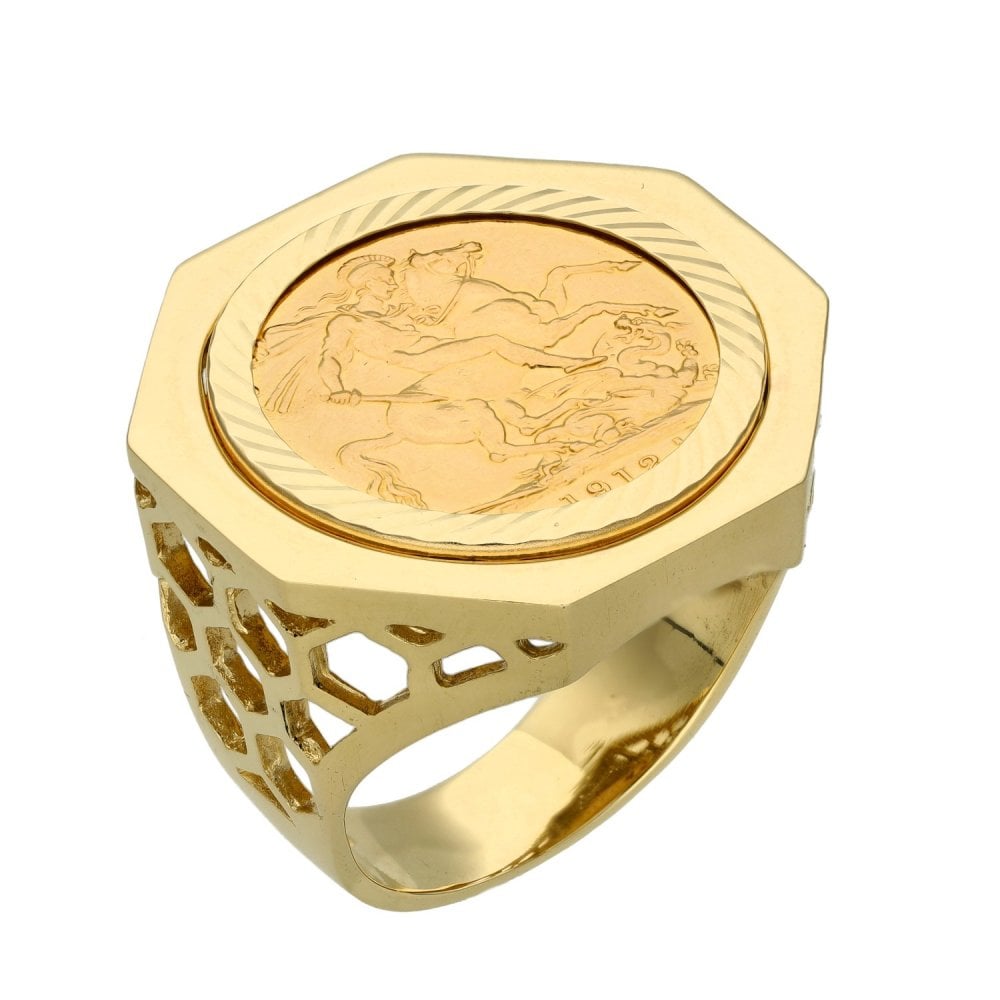 1912 Yellow Gold Full Sovereign Coin Ring - 19.3g - Size Y
