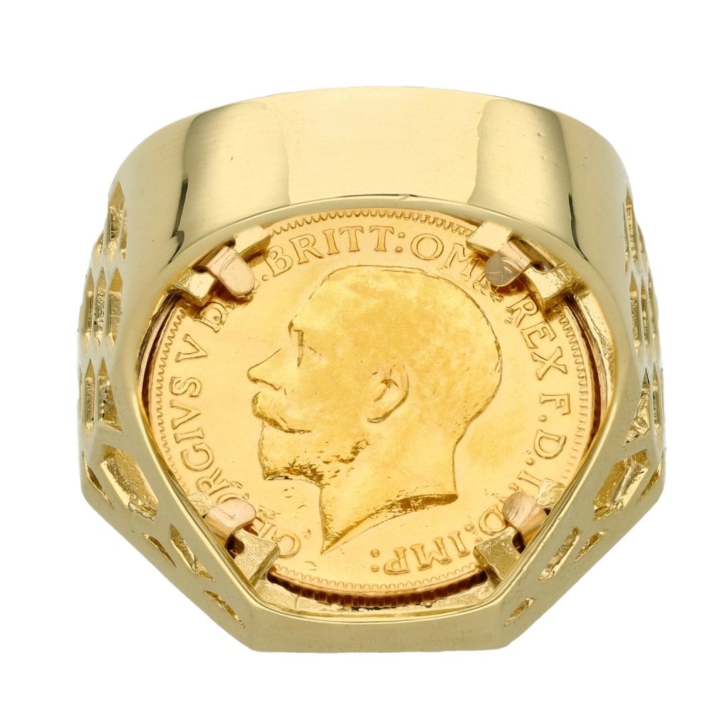 1912 Yellow Gold Full Sovereign Coin Ring - 19.3g - Size Y