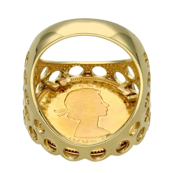 1963 Yellow Gold Full Sovereign Coin Ring - 16.2g - Size T