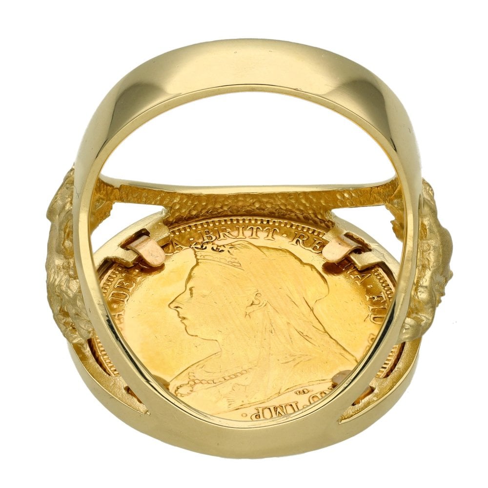 1900 Yellow Gold Full Sovereign Coin Ring - 15.8g - Size X