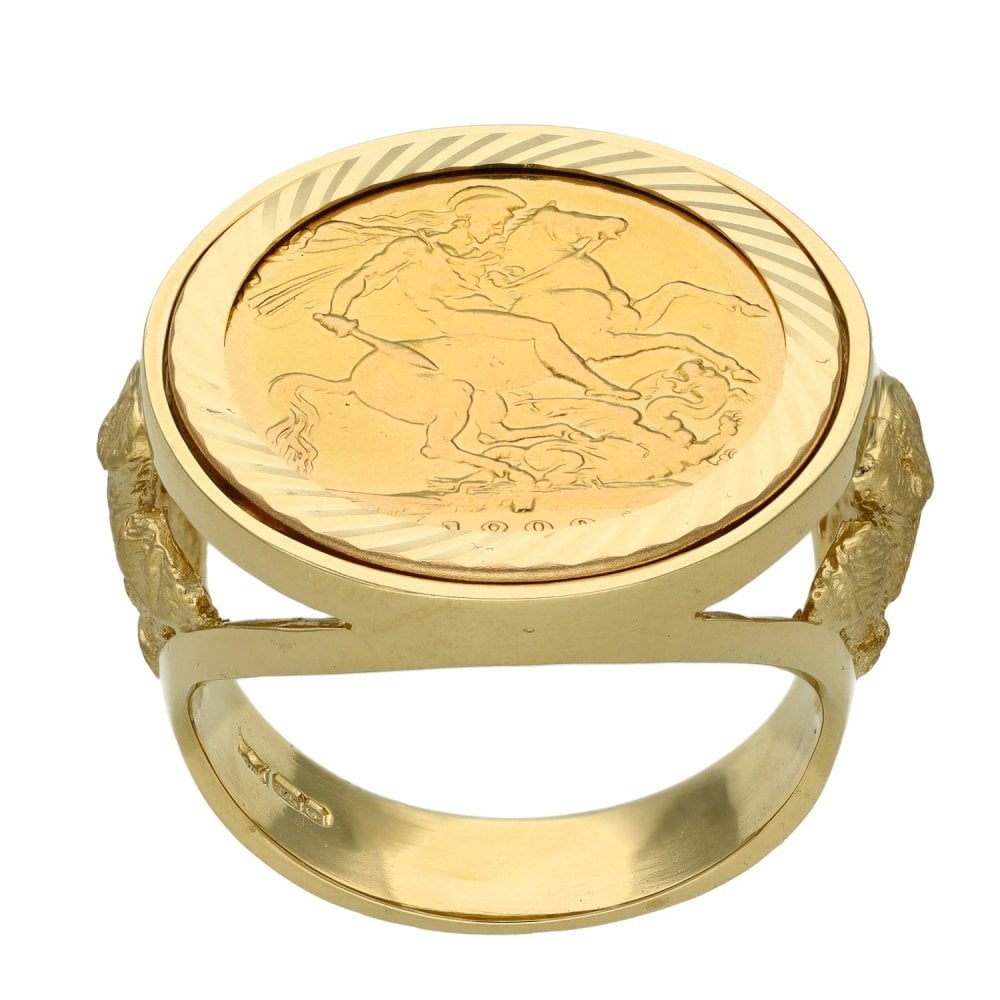 1893 Yellow Gold Full Sovereign Coin Ring - 16.8g - Size X