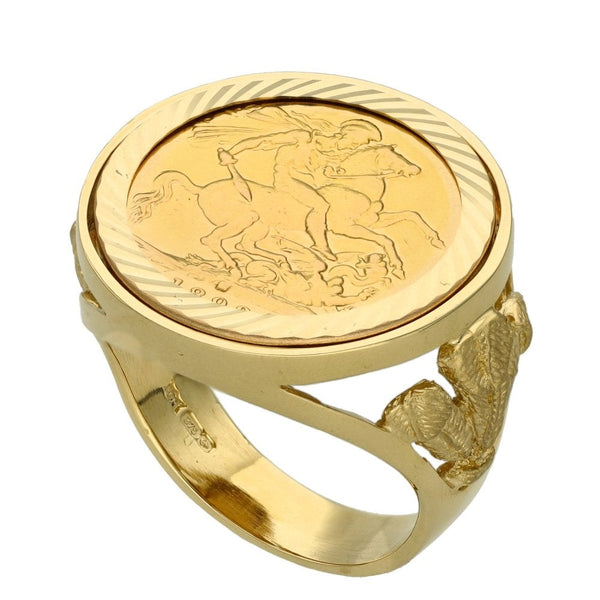 1893 Yellow Gold Full Sovereign Coin Ring - 16.8g - Size X