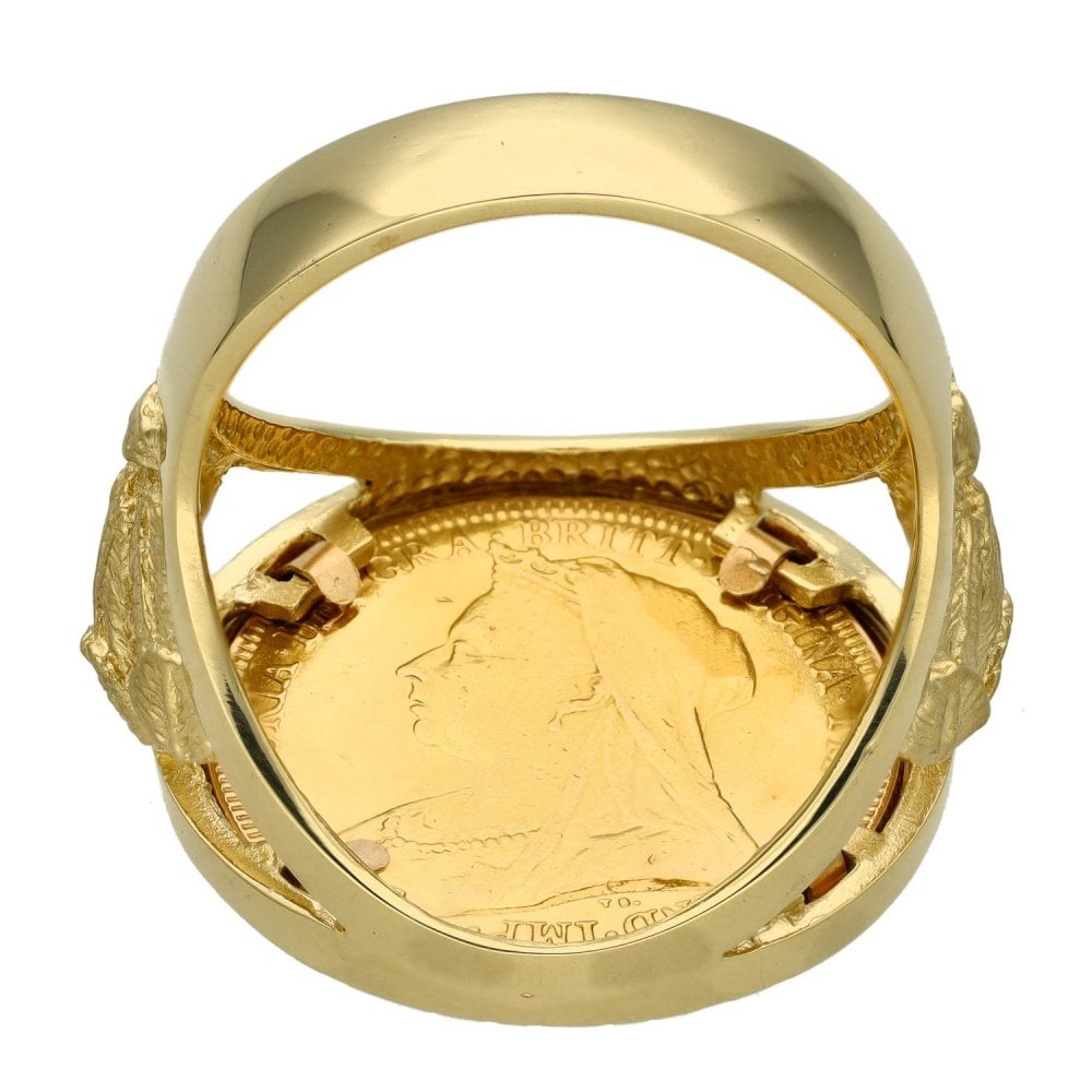 1893 Yellow Gold Full Sovereign Coin Ring - 16.8g - Size X