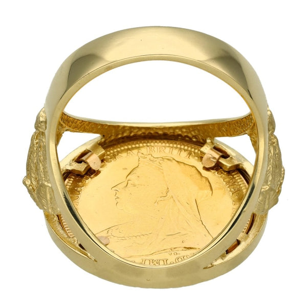 1893 Yellow Gold Full Sovereign Coin Ring - 16.8g - Size X