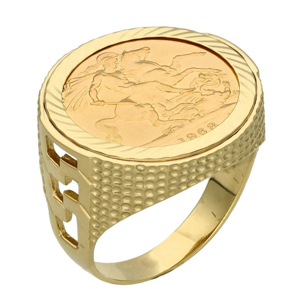 1968 Yellow Gold Full Sovereign Coin Ring - 14.7g - Size W