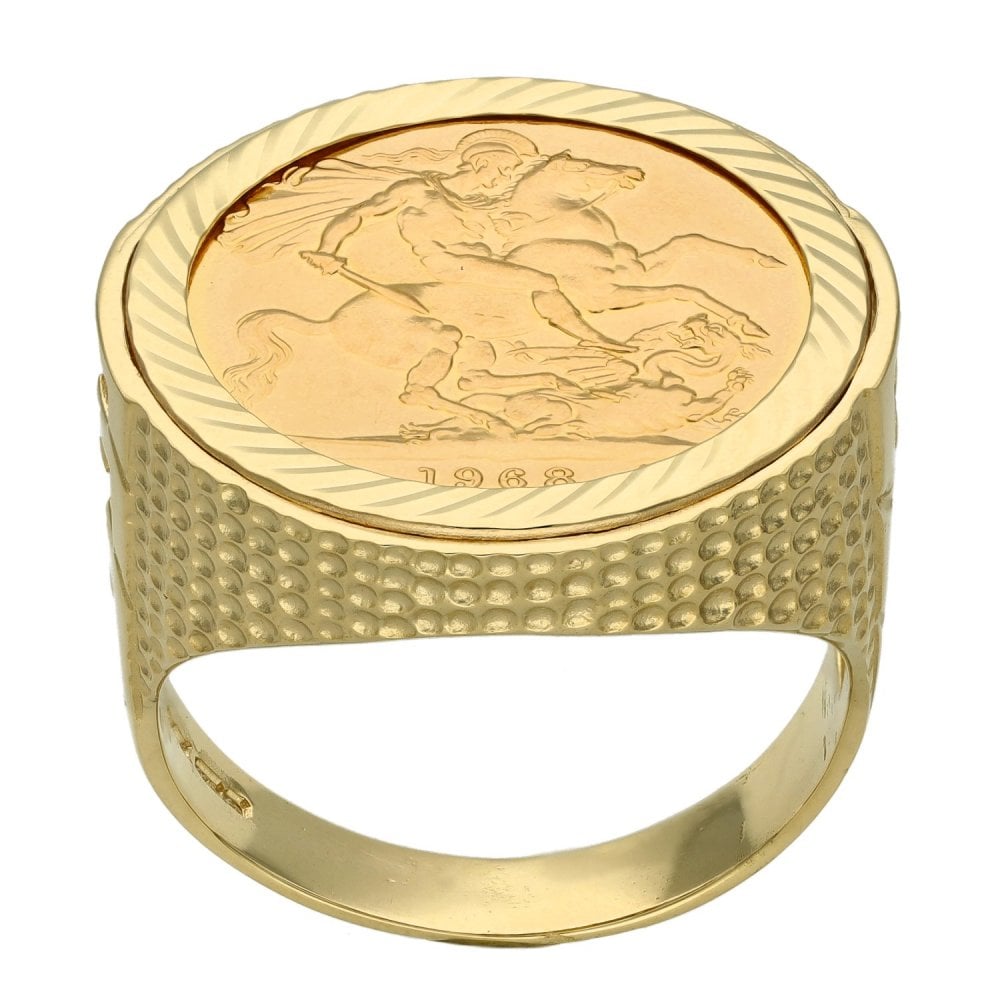 1968 Yellow Gold Full Sovereign Coin Ring - 14.7g - Size W