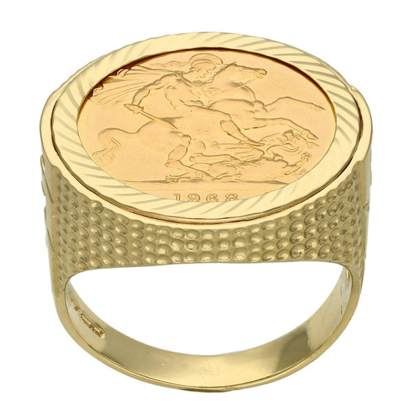 1968 Yellow Gold Full Sovereign Coin Ring - 14.7g - Size W