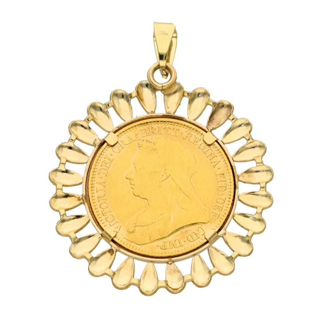 1893 Yellow Gold Half Sovereign Coin Pendant - 6.4g