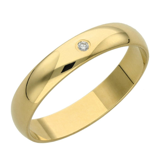 9ct Yellow Gold Diamond Solitaire 4mm Wedding Band - Size R