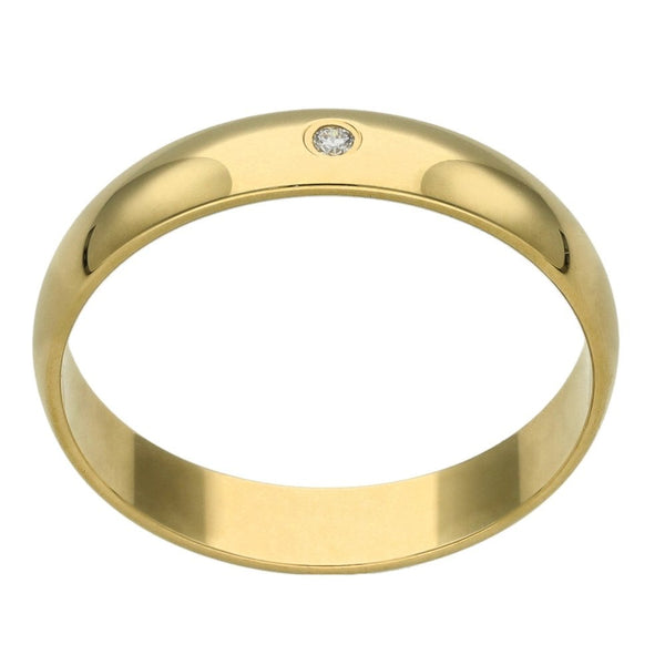 9ct Yellow Gold Diamond Solitaire 4mm Wedding Band - Size R