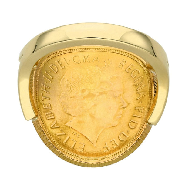 2008 Yellow Gold Full Sovereign Bent Over Ring - 10.9g