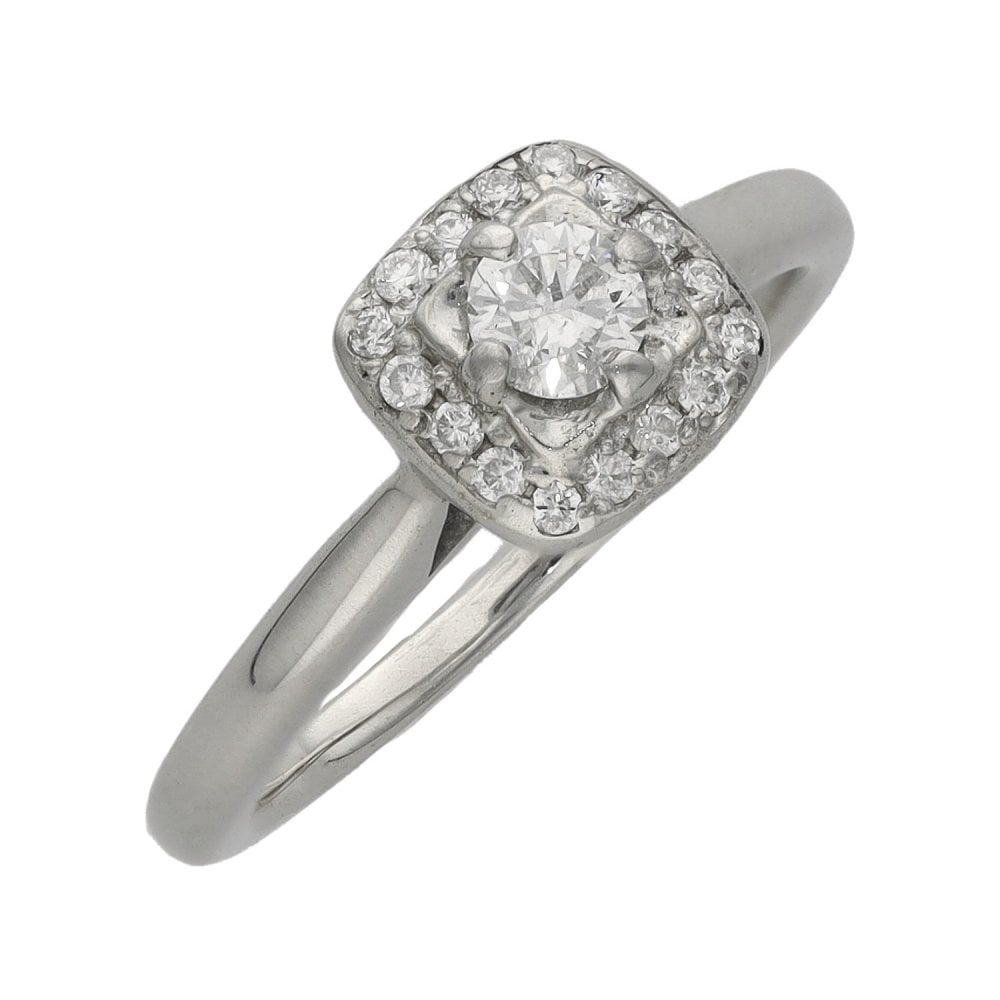 Ladies 9ct White Gold Diamond Halo Cluster Ring - 0.25ct