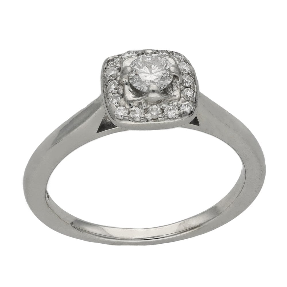 Ladies 9ct White Gold Diamond Halo Cluster Ring - 0.25ct