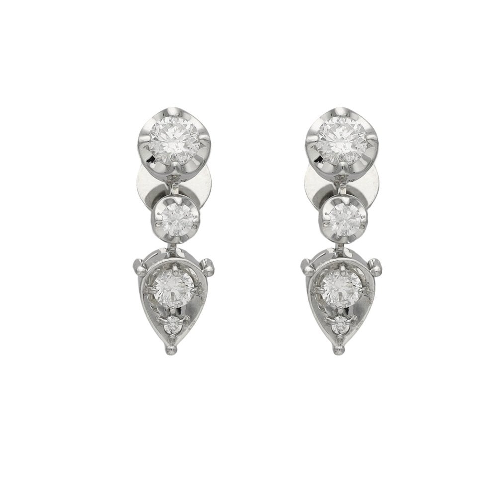 Ladies 18ct White Gold Diamond Drop Earrings - 0.62ct