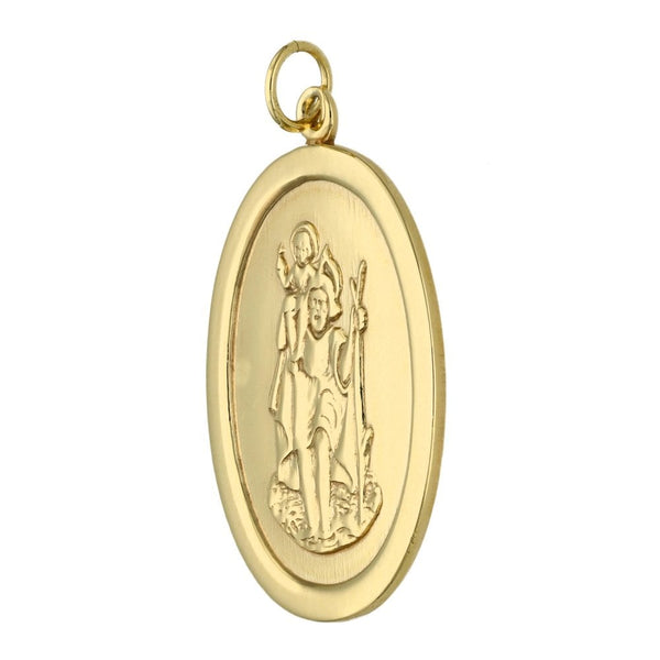 9ct Yellow Gold Large Plain Oval St. Christopher Pendant - 4.9g