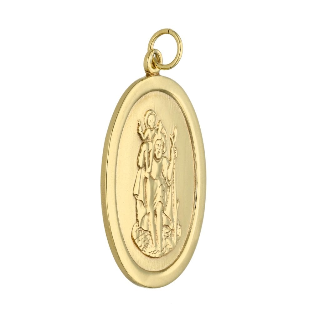 9ct Yellow Gold Large Plain Oval St. Christopher Pendant - 4.9g