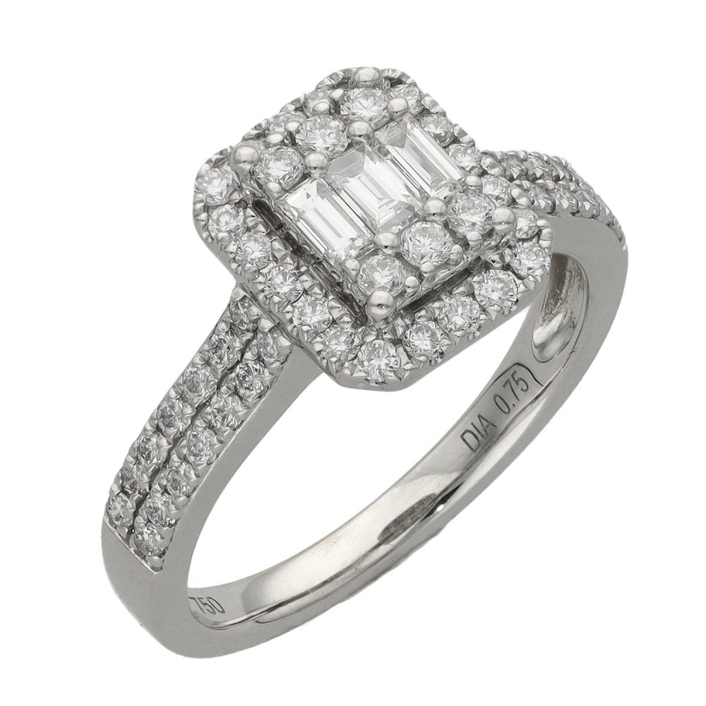 Ladies 18ct White Gold Diamond Cluster Ring - 0.75ct