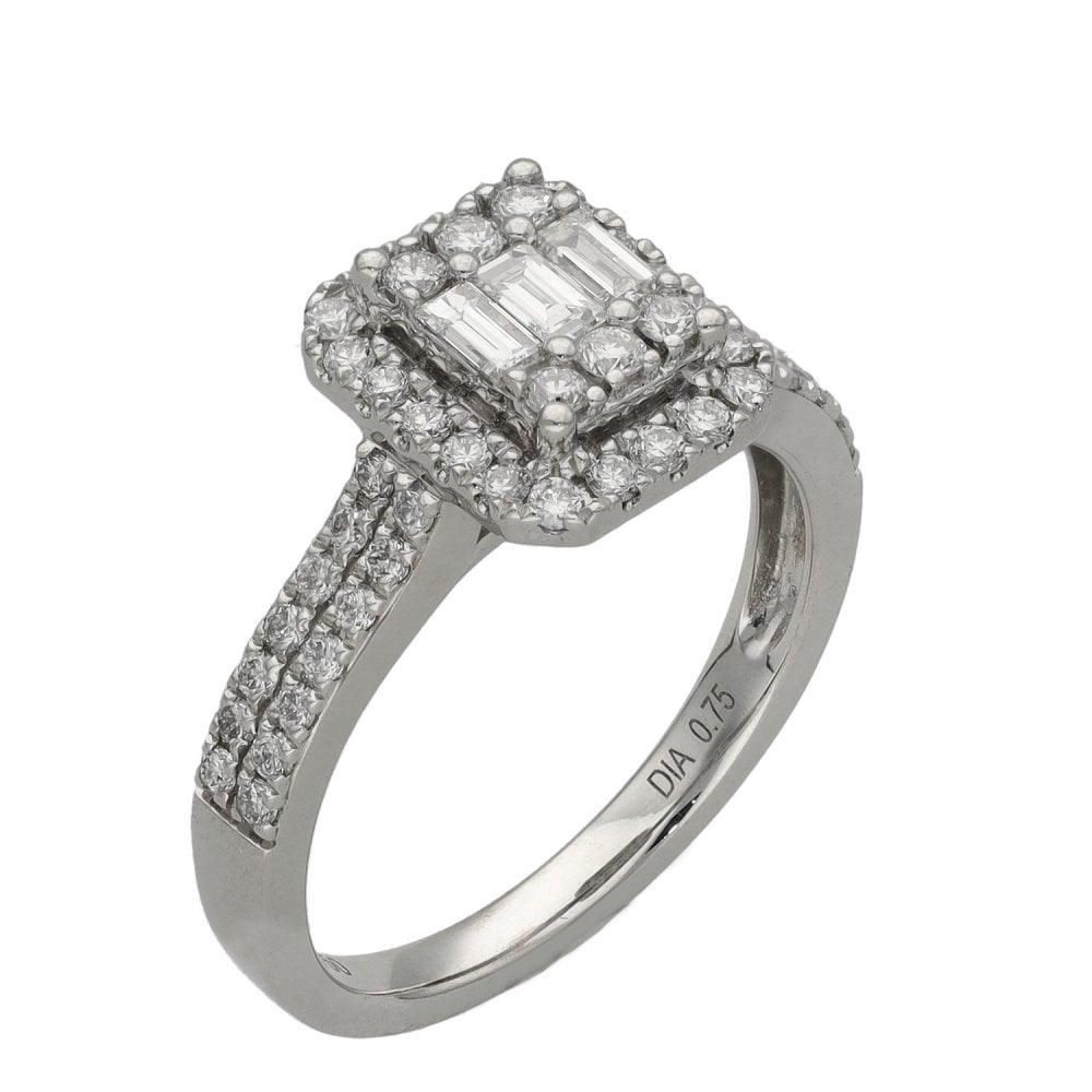 Ladies 18ct White Gold Diamond Cluster Ring - 0.75ct