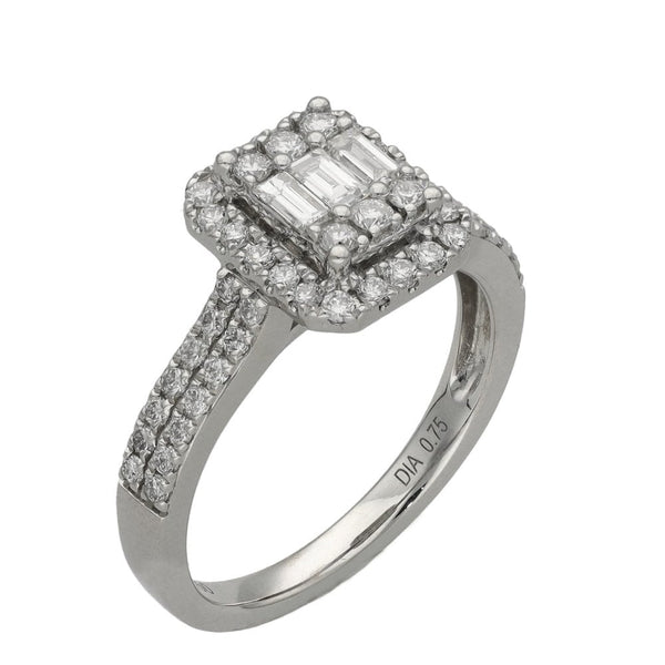 Ladies 18ct White Gold Diamond Cluster Ring - 0.75ct