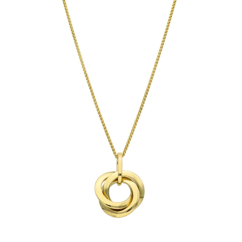 Ladies 9ct Yellow Gold Circles Pendant & 16" Chain - 4.1g