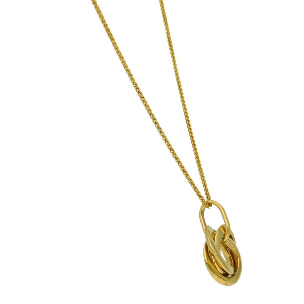 Ladies 9ct Yellow Gold Circles Pendant & 16" Chain - 4.1g