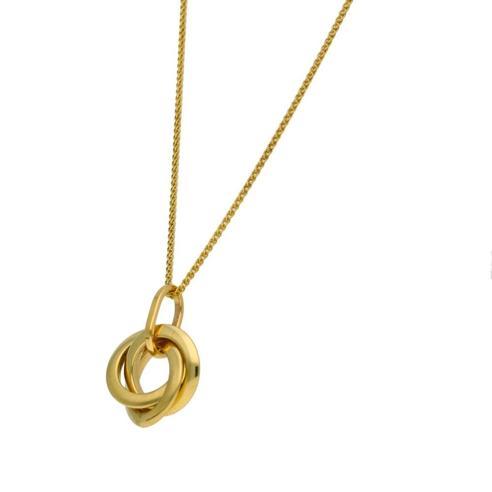 Ladies 9ct Yellow Gold Circles Pendant & 16" Chain - 4.1g